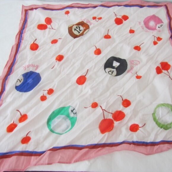 Maeve Printed Bandana Scarf 8 Balls Ivory & GIFT ANTHROPOLOGIE BARRETTES! - Picture 8 of 12